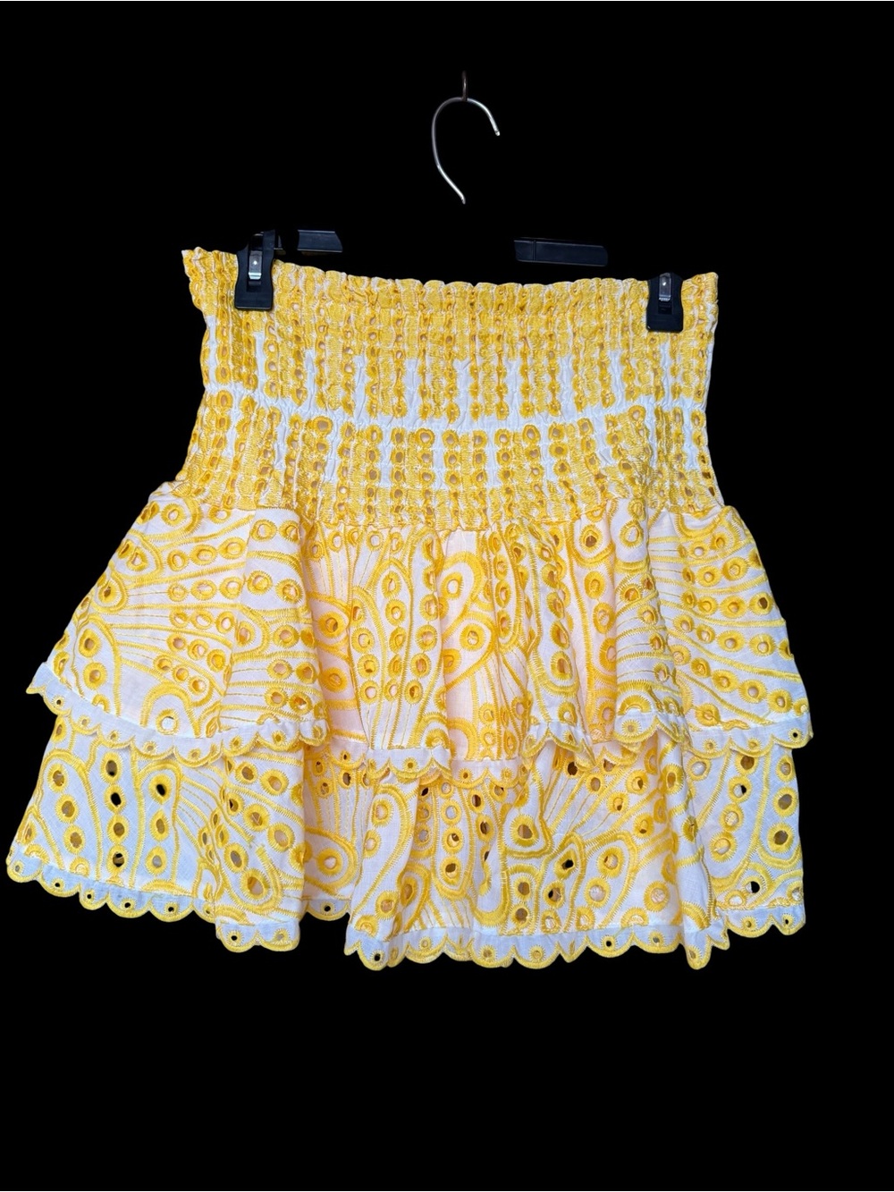 Ontwelfth Sunshine Yellow Tiered Eyelet Mini Skirt Size Large - Picture 5 of 6